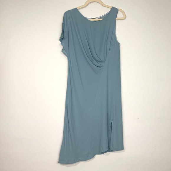 PAUL & JOE PARIS Blue‎ Crepe Off -Shoulder Shift Midi Dress Sz 38 - Picture 2 of 7